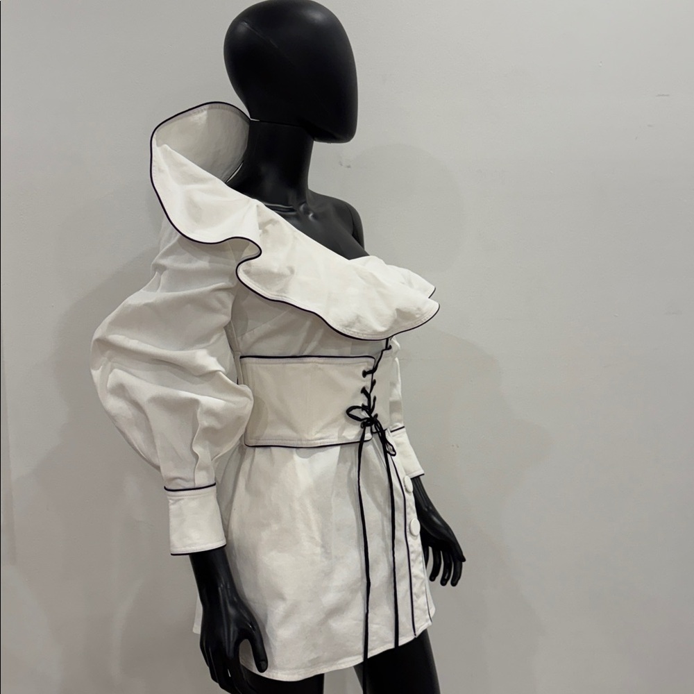 Self Portrit Elegant White Women's Dress with Black Trim size 6 US - Picture 9 of 16